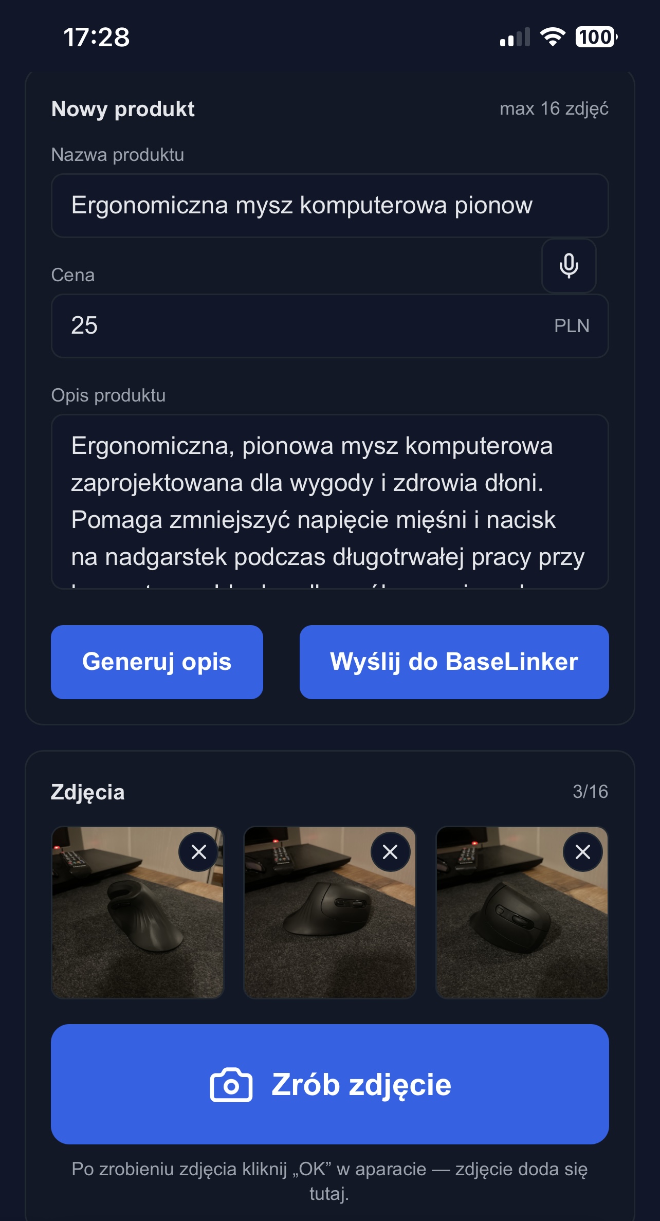 BaseProductAdd: rozpoznawanie produktu na telefonie z wielu zdjęć